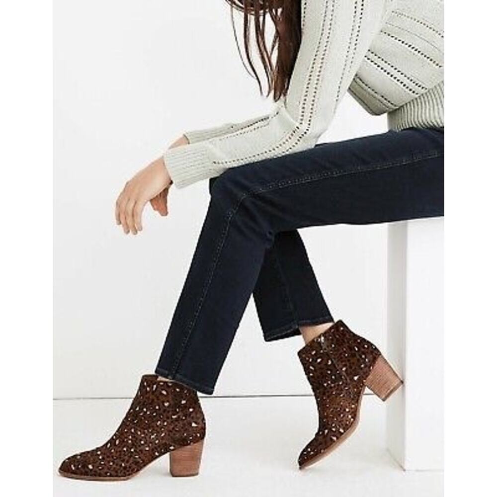 Madewell The Rosie Calf Hair Animal Print  Ankle Boots Women Size 7